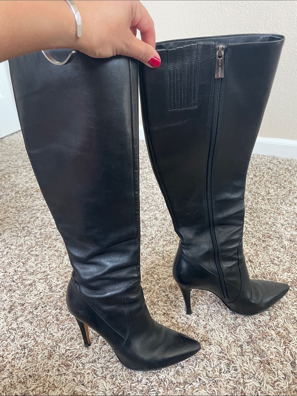 Classic Black Knee-High Pointed Toe Boots - Women